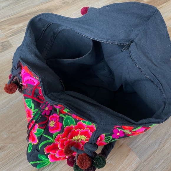 Colorful Pink and Black Floral Embroidered Purse - Made in India - Picture 15 of 17